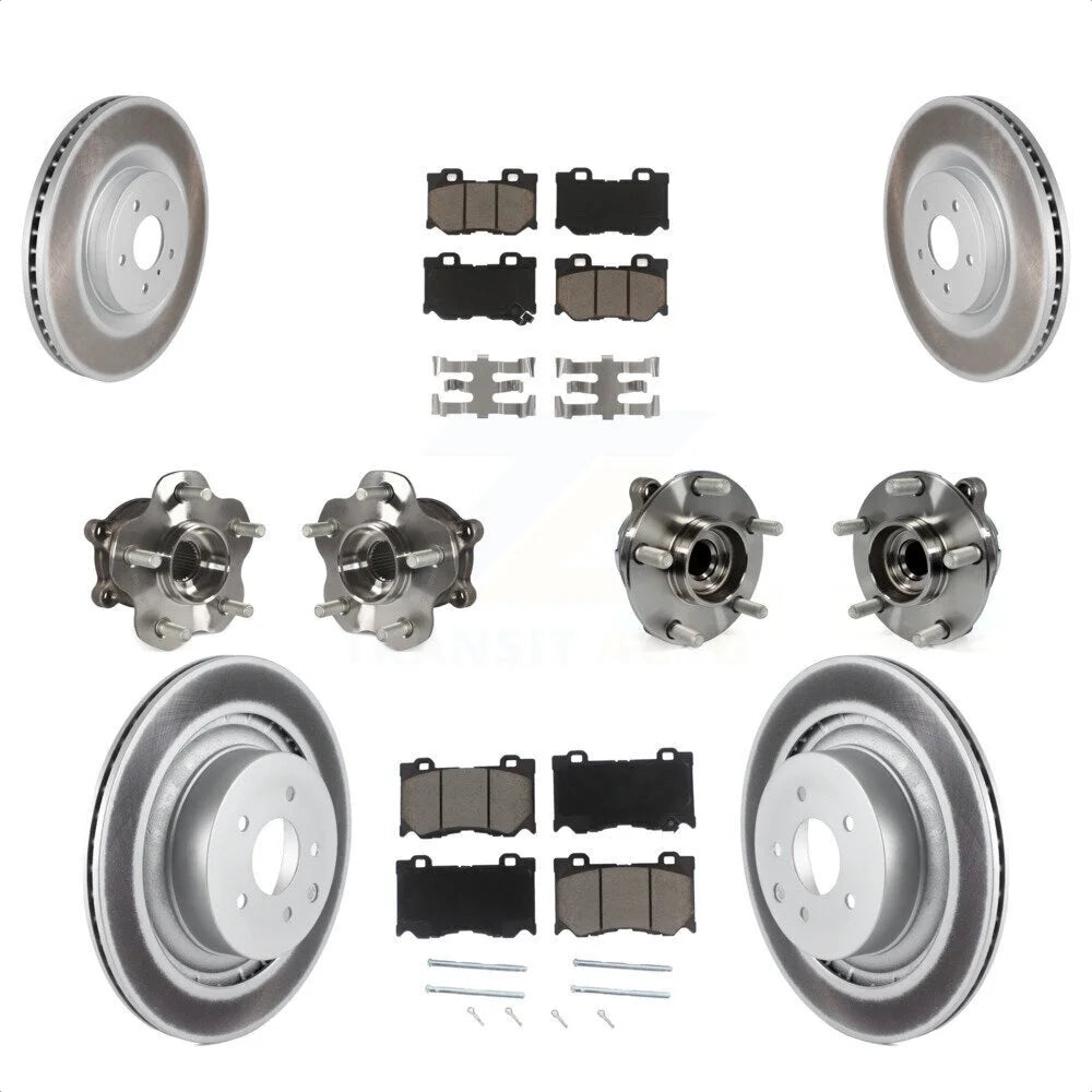 Transit Auto - Front Rear Hub Bearings Assembly Coated Disc Brake Rotors And Ceramic Pads Kit (10Pc) For INFINITI G37 Nissan 370Z Q60 KBB-120608