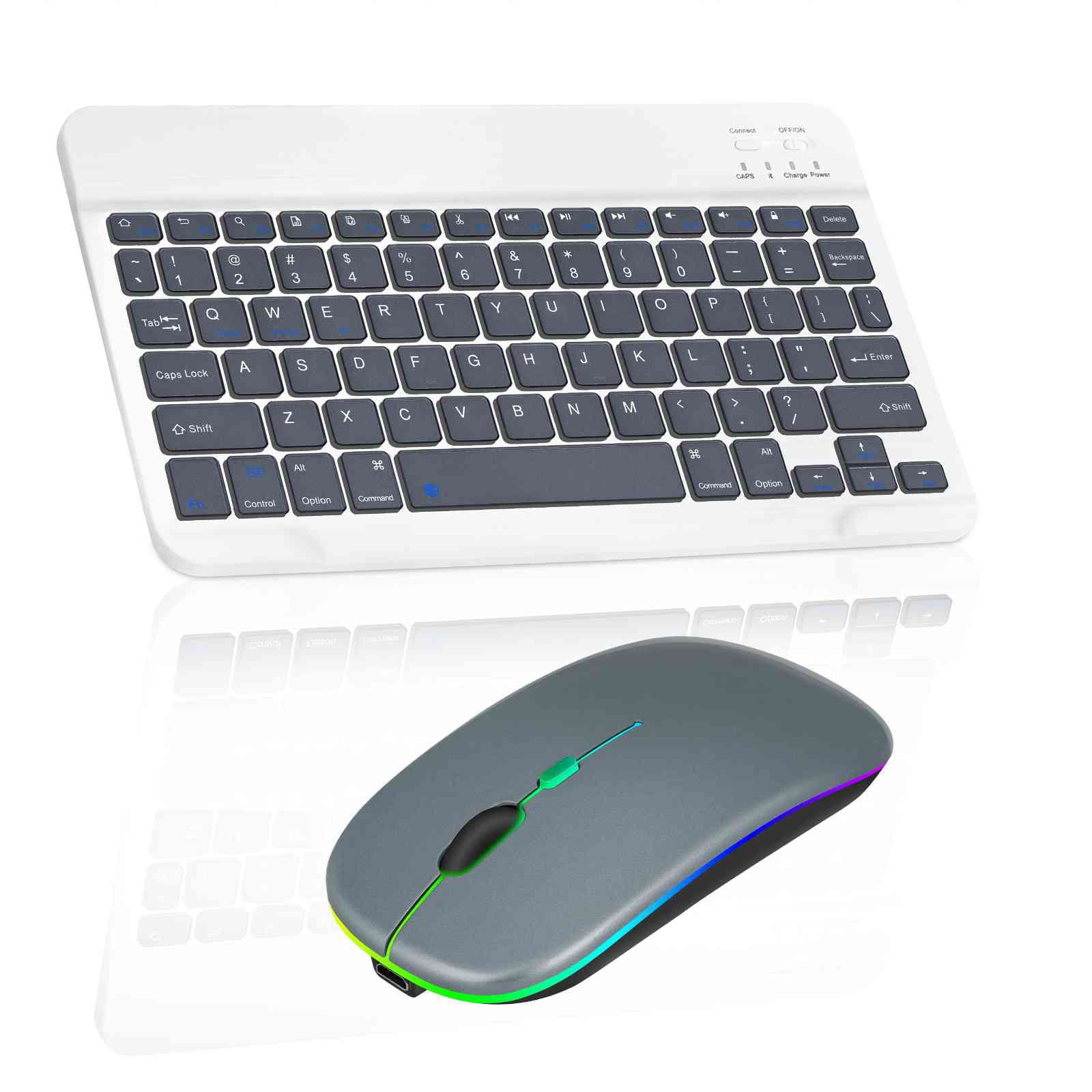 Rechargeable Bluetooth Keyboard and Mouse Combo Ultra Slim for LG K71 and All Bluetooth Enabled Android/PC-Shadow Grey Keyboard with Titanium RGB Led Mouse