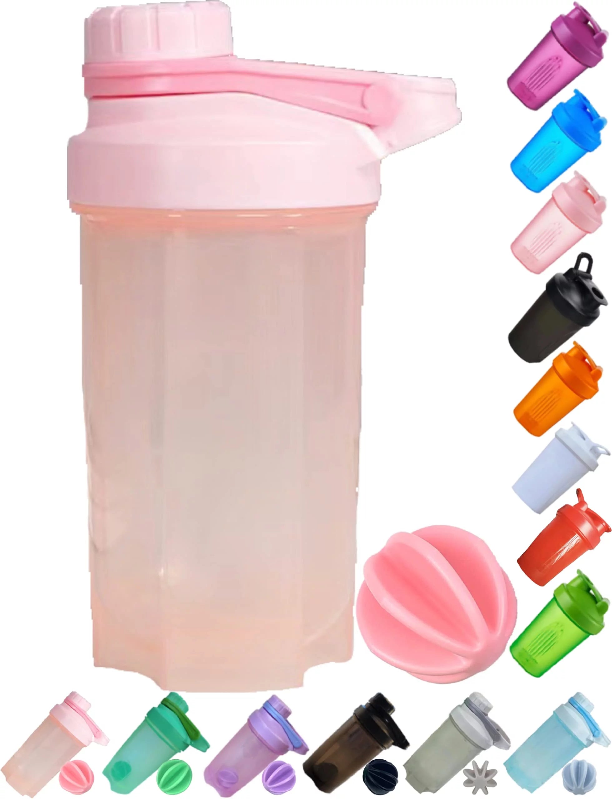 FOAUUH Shaker Bottle A Stylish Light Pink BPA Free,Made of PP5,16Oz/500ml w. Measurement Marks & Non-Metal Whisk Blender Mixer Ball,Easy to Clean