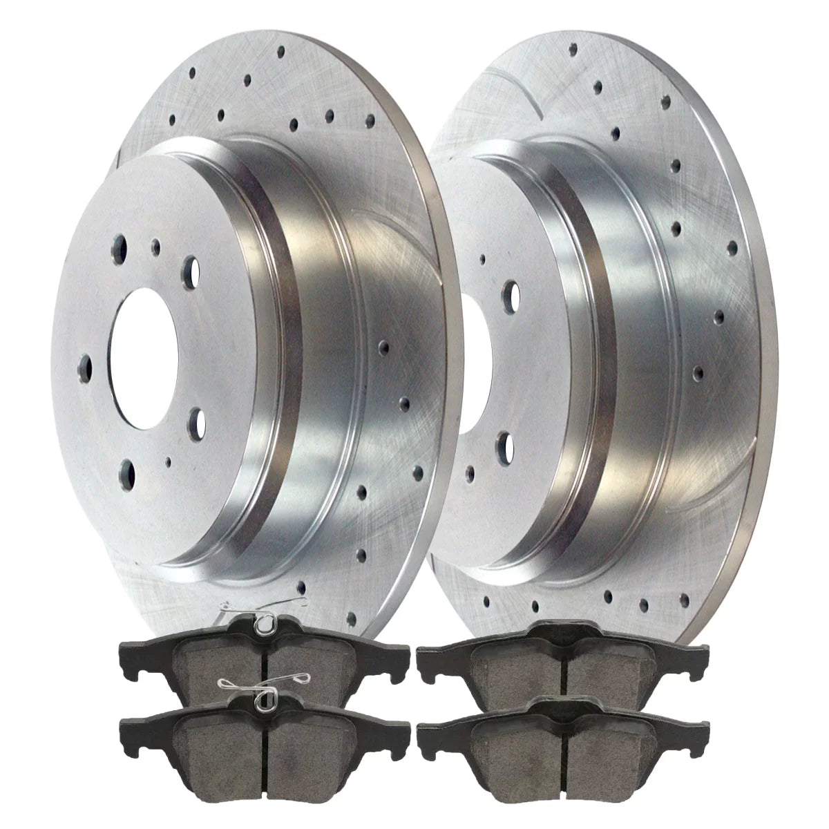 AutoShack Rear Drilled Slotted Brake Rotors Silver and Ceramic Pads Kit Driver and Passenger Side Replacement for 2013-2017 Ford Fusion 2017-2019 Escape 2013-2016 Lincoln MKZ 2015-2019 MKC V6 BRKPK567