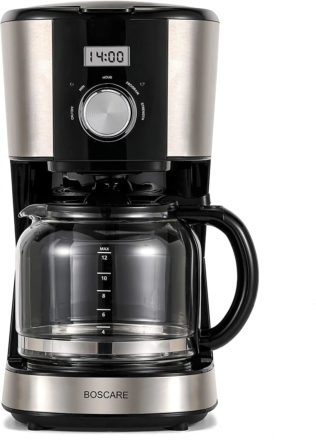 BOSCARE Coffee Maker 12 Cup Programmable Drip Coffee Machine, Stainless Steel, CM9408T