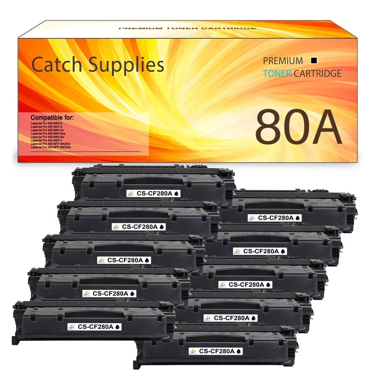 80A | CF280A Black Toner Cartridge CF280AD1 Replacement for HP Pro 400 Pro MFP M425dn Pro 400 M401n M401dne M401dw M401dn Printer Ink (10-Pack)