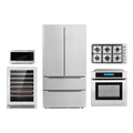 Cosmo 5 Piece Kitchen Package With 36 Gas Cooktop 30 Wall Mount Range Hood 24 Single Electric Wall Oven 24.4 Countertop Microwave & French Door Refrigerator