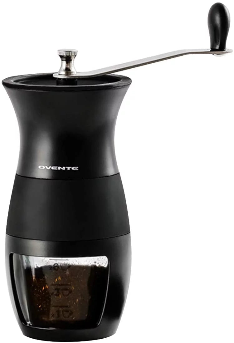 Ovente Manual Coffee Grinder 0.5 Ounce Storage, Portable & Compact Grinding Mill with Ceramic Burr for Coffee Beans and Easy Fresh Espresso, Perfect at Home or Kitchen, Black CGM130B
