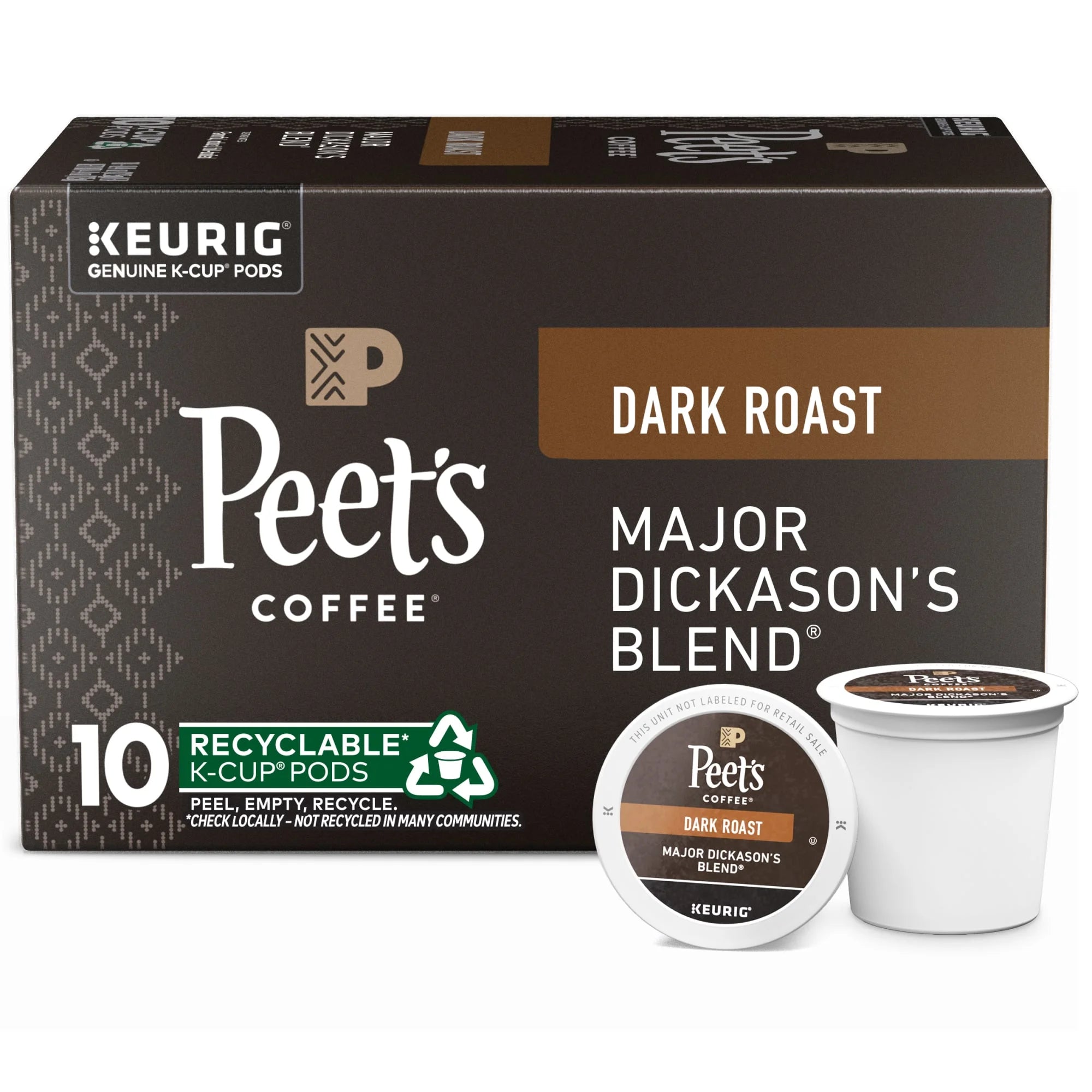 Peet's Coffee K-Cup Pods,  Major Dickason's Blend Dark Roast (10 Count) Single Serve Pods Compatible with Keurig Brewers