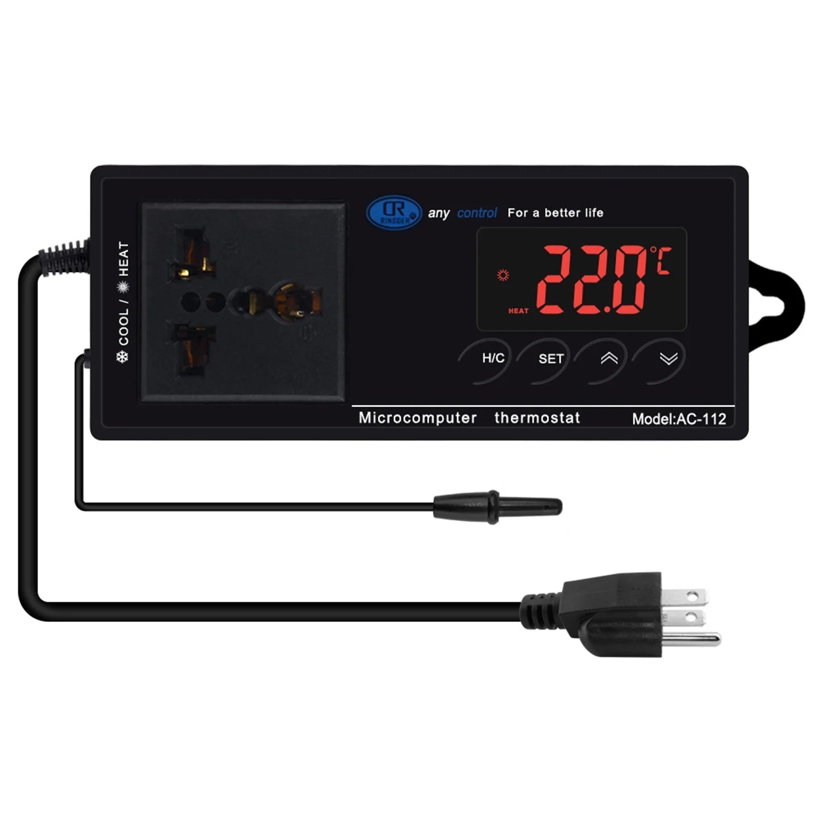 Lepmerk Digital Temperature Controller Thermostat Outlet, Heating & Cooling Mode, for Home Brewing and Reptiles