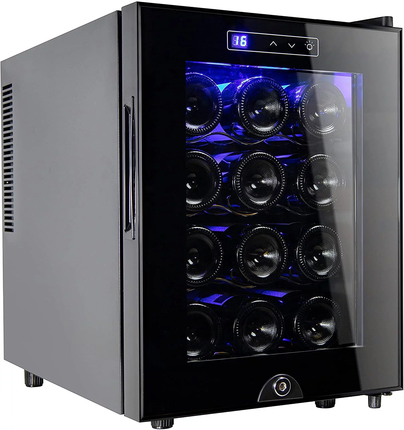 12 Bottle Wine Cooler Refrigerator,Wine Fridge Freestanding with Lock & Digital Temperature Control Fridge Glass Door,Mini Wine Cabinet for Red, White, Champagne or Sparkling
