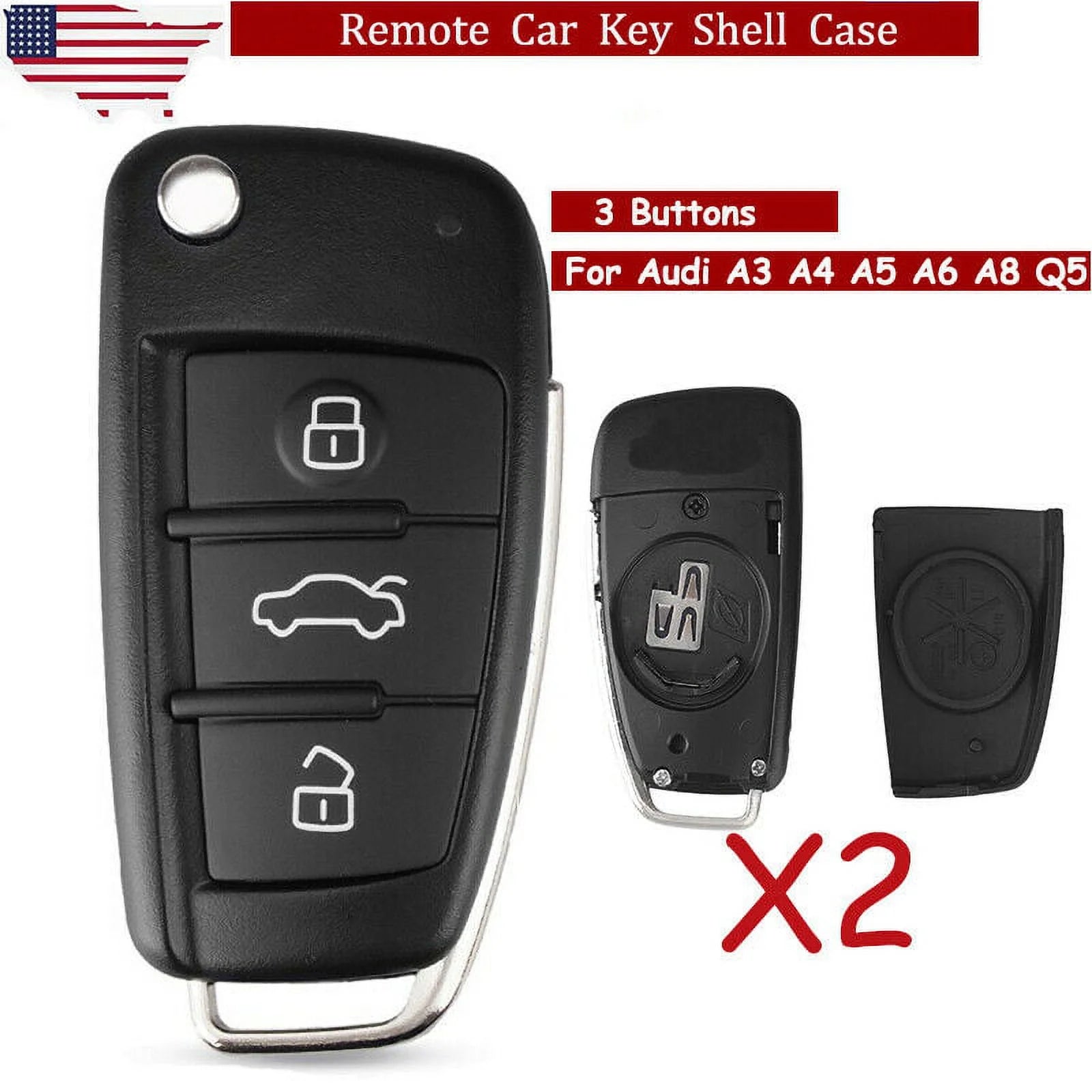 2x New Remote Key Fob Shell Case Cover 3 Button for Audi A3 A4 A5 A6 A8 Q5 Q7 TT