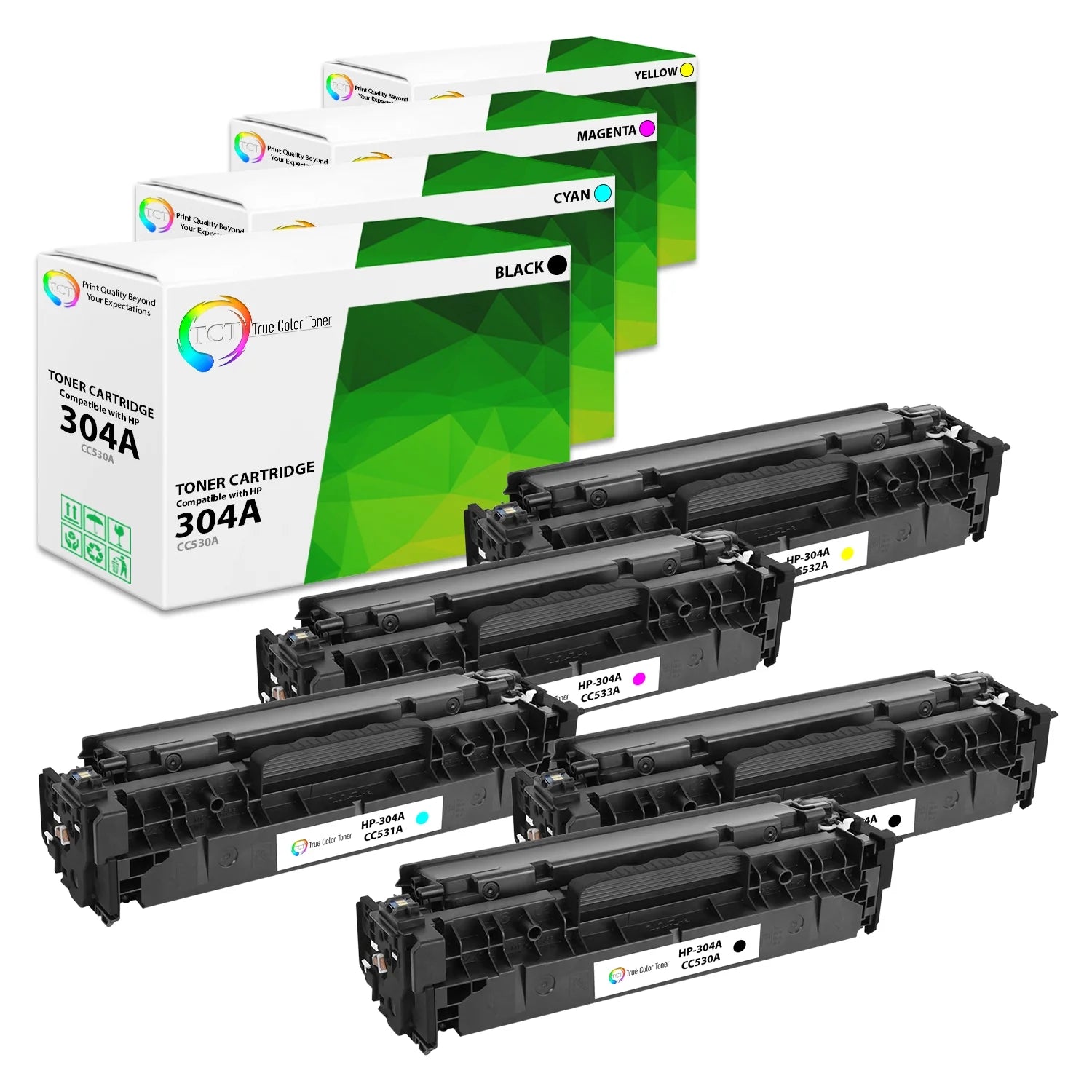 TCT Compatible Toner Cartridge Replacement for the HP 304A Series - 5 Pack (BK, C, M, Y)