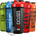 JEELA SPORTS 5 PACK Protein Shaker Bottles for Protein Mixes -24 OZ- Dishwasher Safe Shaker Cups for Protein Shakes - Shaker Cup for Blender Protein Shaker Bottle for Shakes Protein Shake Blender 24 OZ, 5 Cups