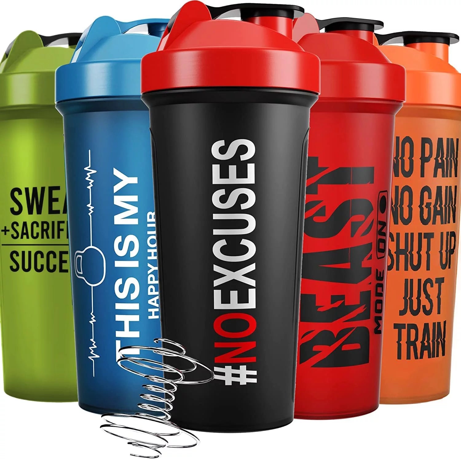 JEELA SPORTS 5 PACK Protein Shaker Bottles for Protein Mixes -24 OZ- Dishwasher Safe Shaker Cups for Protein Shakes - Shaker Cup for Blender Protein Shaker Bottle for Shakes Protein Shake Blender 24 OZ, 5 Cups