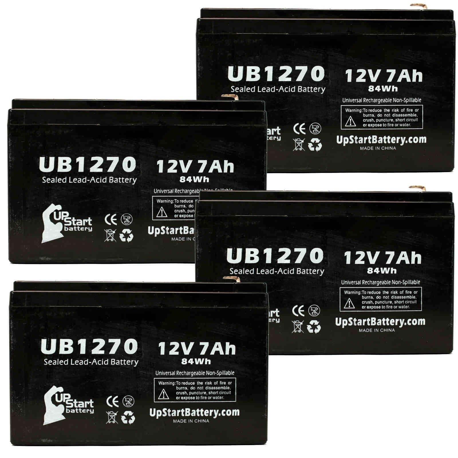 4x Pack - Compatible ADI 5140XM Battery - Replacement UB1270 Universal Sealed Lead Acid Battery (12V, 7Ah, 7000mAh, F1 Terminal, AGM, SLA) - Includes 8 F1 to F2 Terminal Adapters
