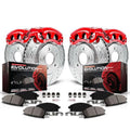 Power Stop Front and Rear Z23 Evolution Brake Pad and Rotor Kit with Red Powder Coated Calipers KC2164A Fits 2017 Ram 1500