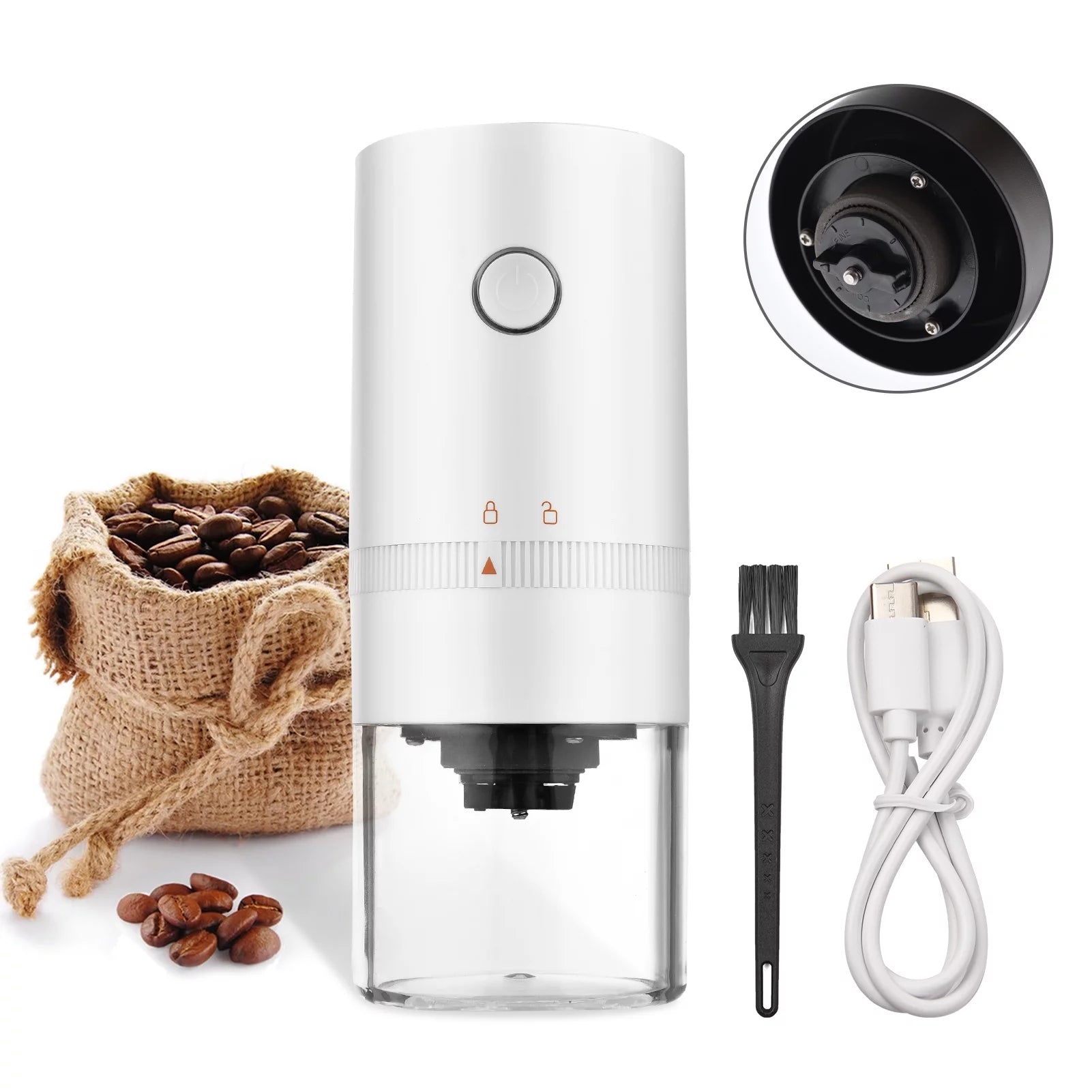 Arealer Portable Electric Burr Coffee Grinder with Adjustable Coarse Fine Grinding Removable Chamber for Home Travel Office Coffee Shop