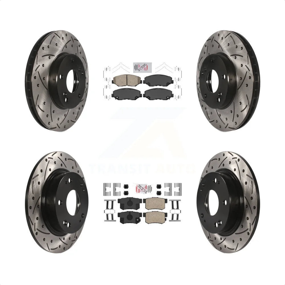 Transit Auto - Front Rear Ceramic Pads And Coated Drilled Slotted Disc Brake Rotors Kit For Honda Civic KDA-100833