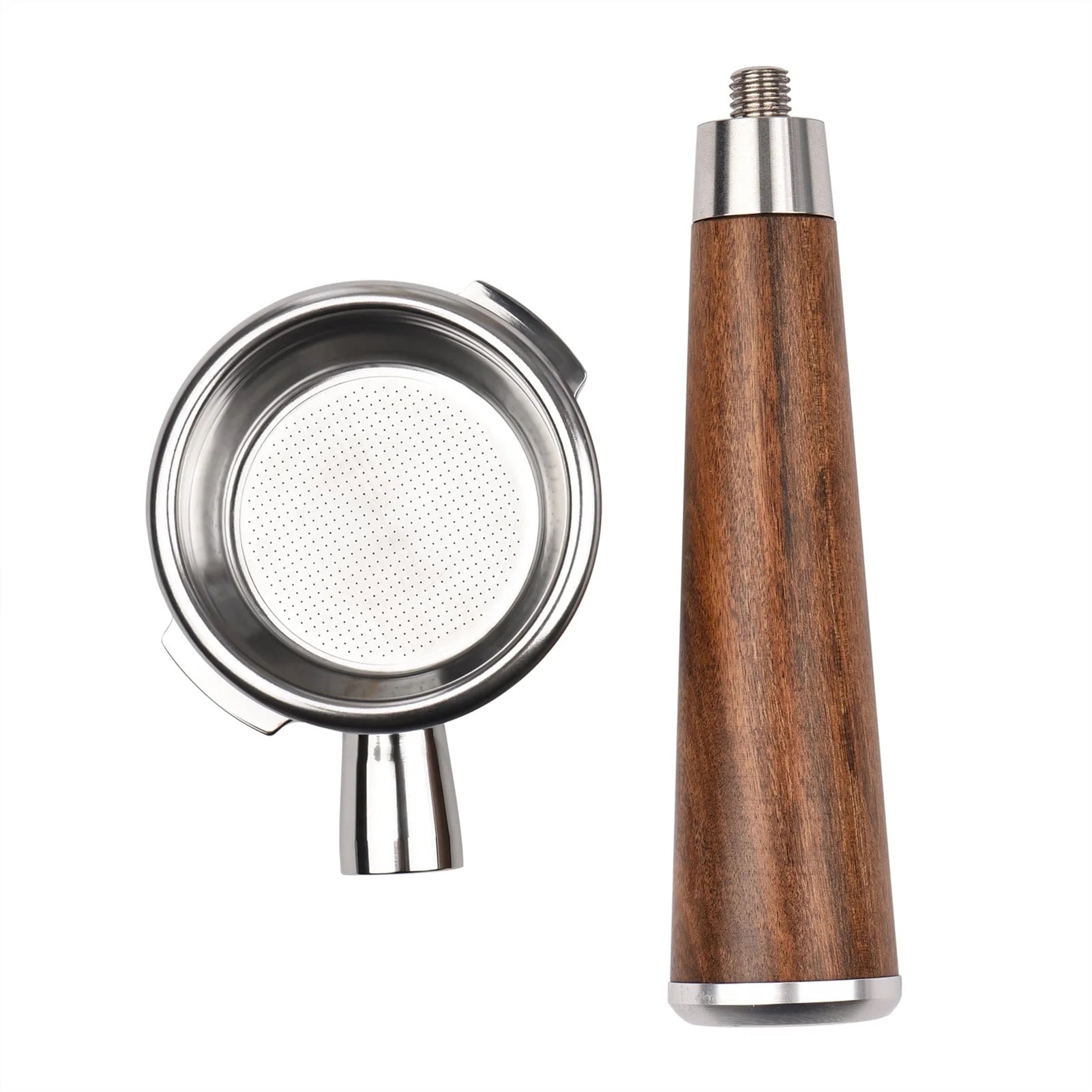 Anself 58mm 2 Ears Stainless Steel Bottomless Naked Portafilter Wooden Coffee Handle Cup Filter Basket for GAGGIA ESPRESSO BABY NEW BABY