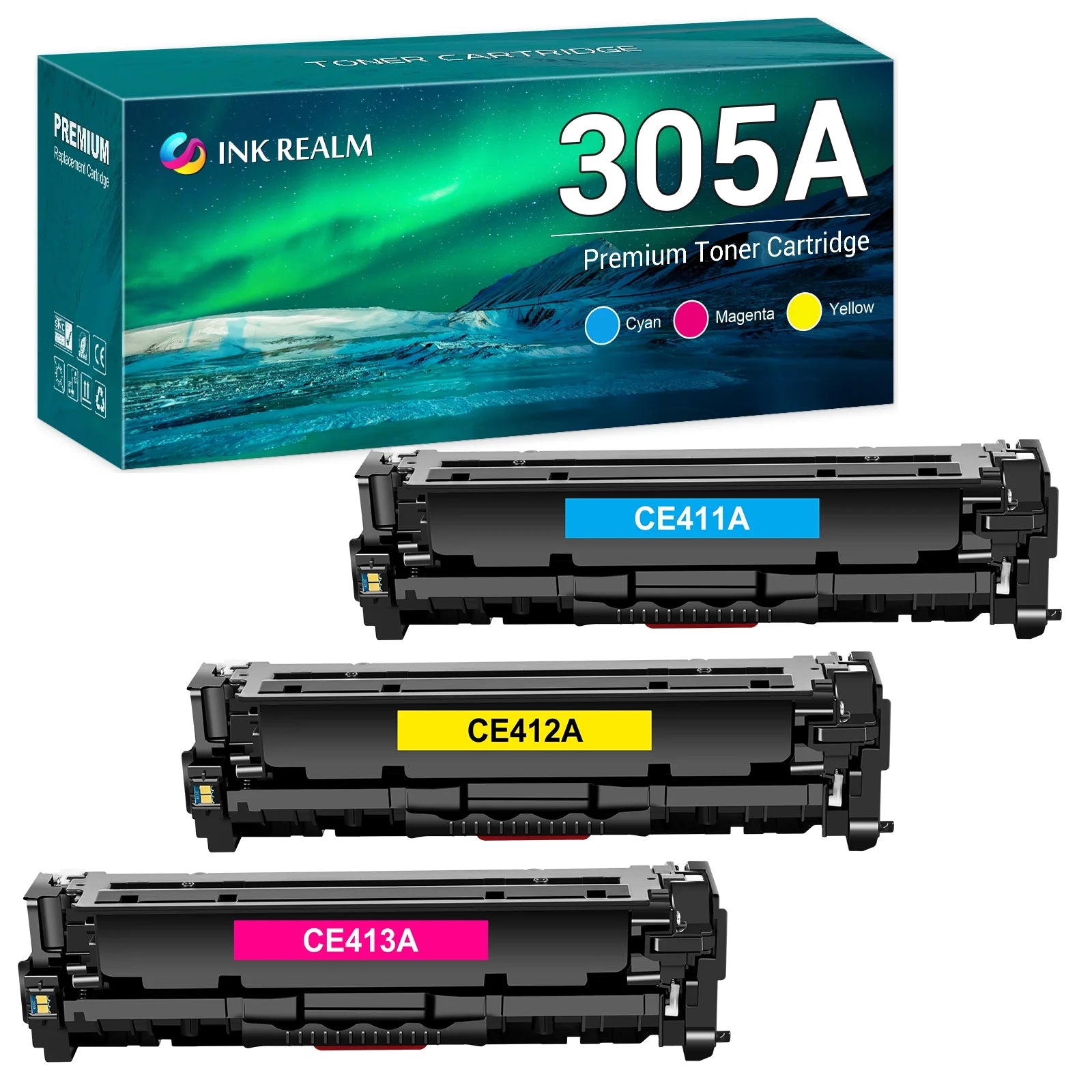 305A 305X Compatible Toner Cartridge Replacement for HP 305A CE411A CE412A CE413A High Yield (Cyan, Magenta, Yellow, 3-Pack)