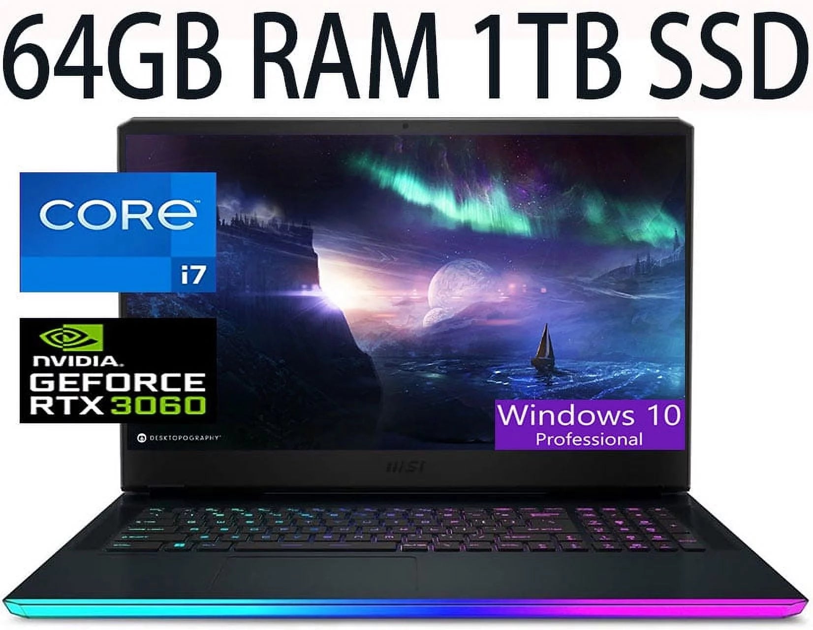 MSI GE76 Raider 17 Gaming Laptop, 11th Gen Intel Core i7-11800H 8-Cores Processor, NVIDIA GeForce RTX 3060 6GB GDDR6 Graphics, 64GB DDR4 1TB PCIe SSD, 17.3 Thin Bezel FHD Display, Windows 10 Pro