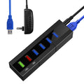 Powered USB 3.0 Hub with 4 High Speed USB 3.0 Data Transfer Ports, 2 Smart Charging Ports for Computer Laptops, Black