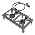 Double Propane Gas Burner Stove Camping BBQ Cooker Cooking with Regulator Hose