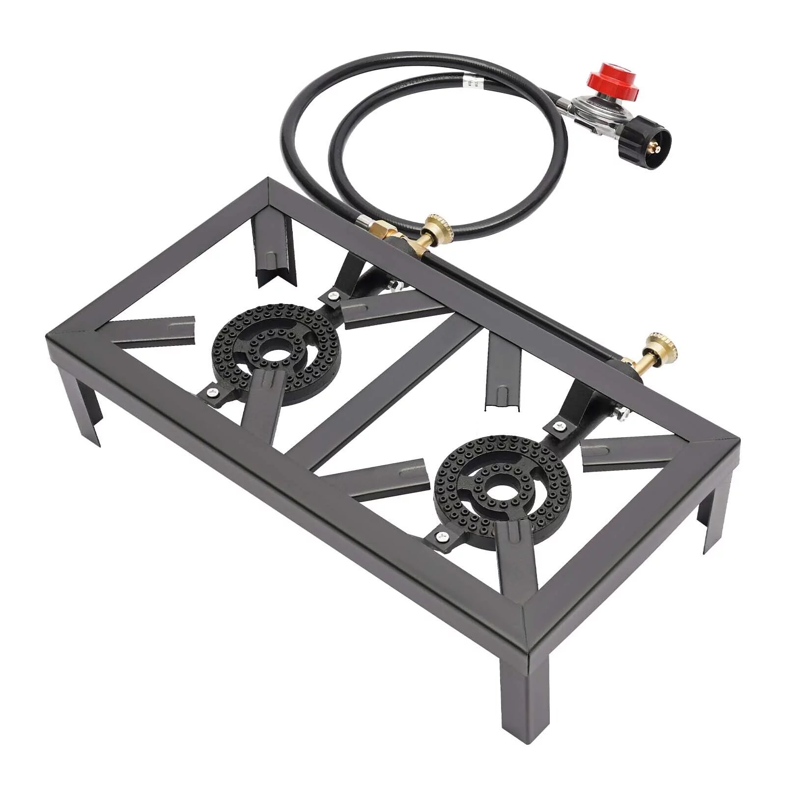 Double Propane Gas Burner Stove Camping BBQ Cooker Cooking with Regulator Hose
