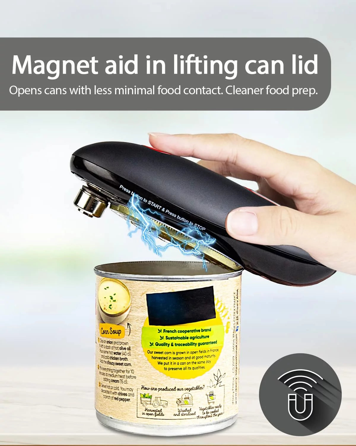 Can Opener Electric for Kitchen with Stainless Steel Blade- Portable Battery Operated Can Opener Smooth Edge, Automatic Can opener Hands Free, One Touch to Start Easy for Seniors with Arthritis, Black