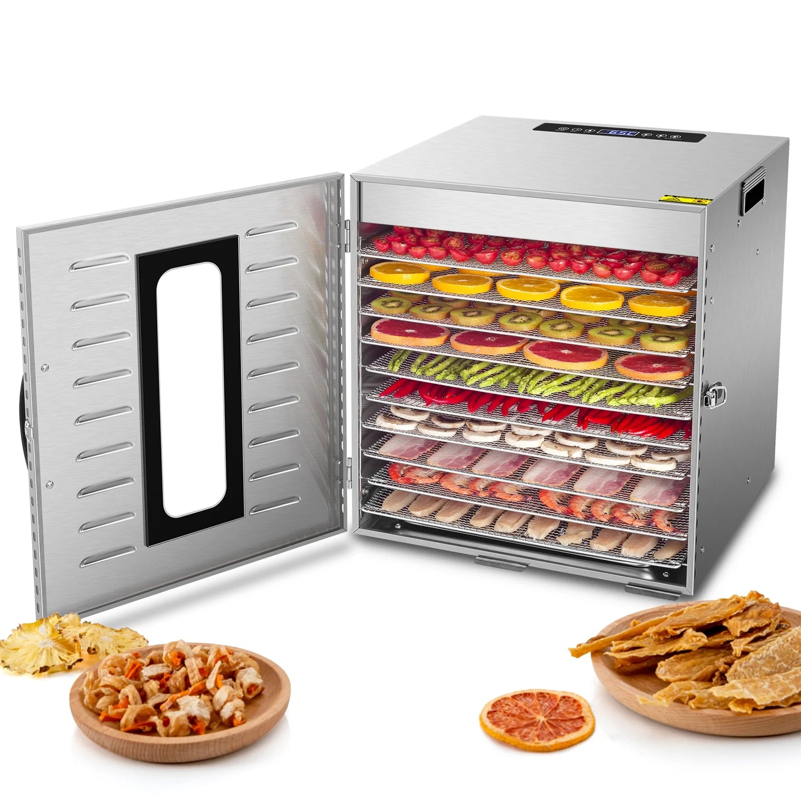 KWASYO 10 Layers Commercial Stainless Steel Food Dehydrator for Food and Jerky Fruit Dehydrator, Professional Jerky Maker Dryer with Adjustable Time and Temperature Control and 67 Recipes