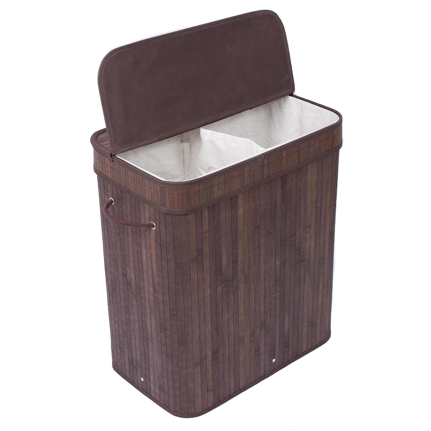 BirdRock Home Bamboo Double Laundry Hamper with Lid and Cloth Liner - Espresso
