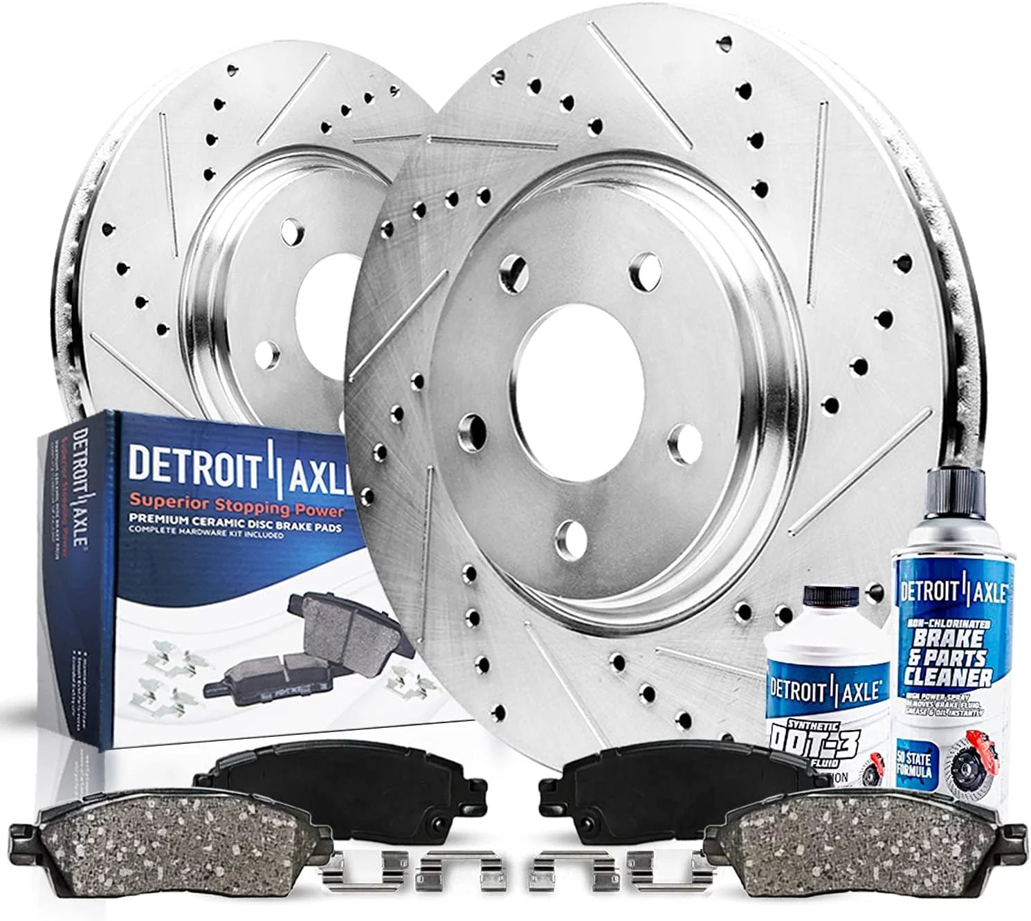 Detroit Axle - Front Brake Kit for 01-07 Toyota Highlander Drilled and Slotted Brake Rotors Ceramic Brakes Pads 2001 2002 2003 2004 2005 2006 2007 Replacement: 11.65 inch Front Rotors