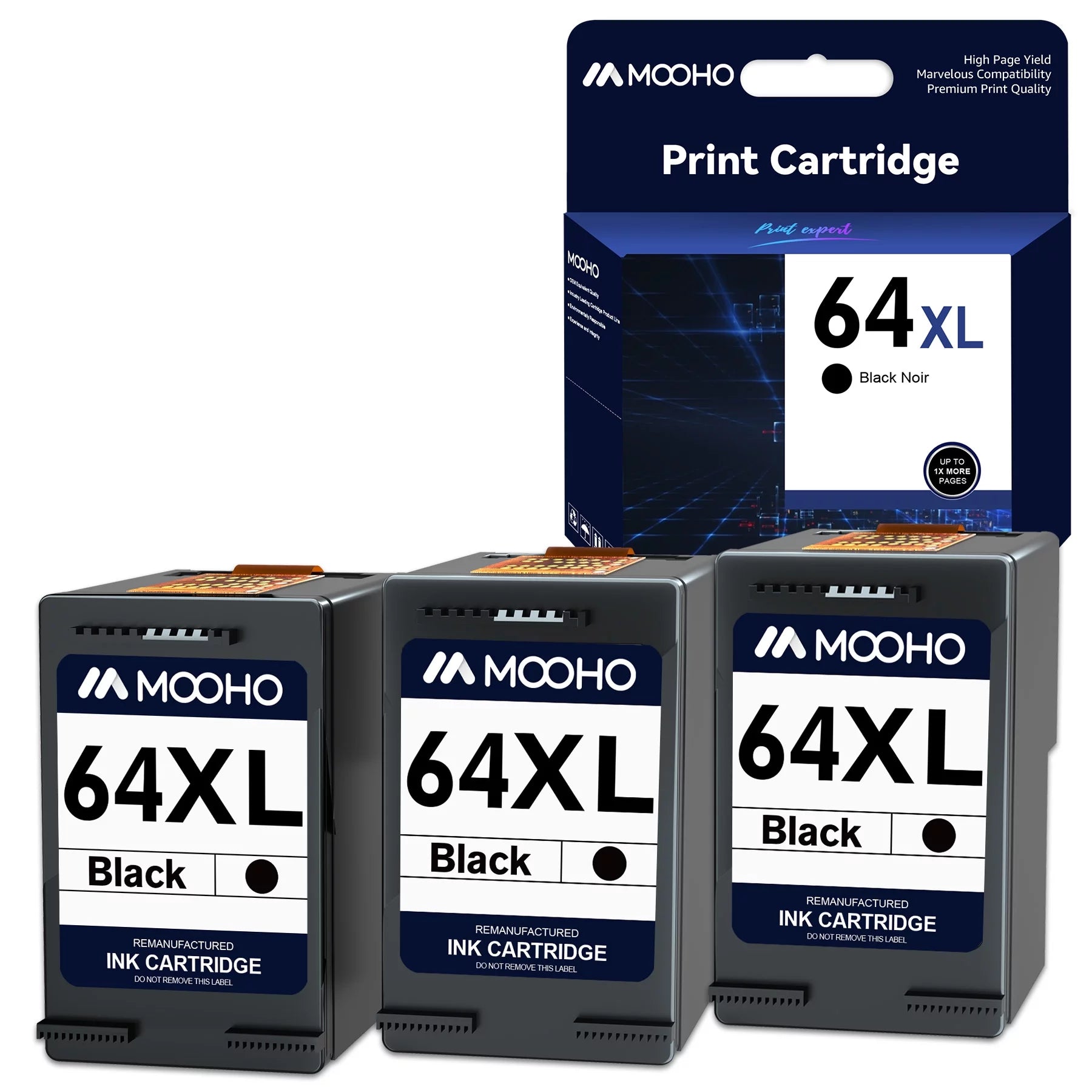 64XL Ink Cartridge Combo Pack Compatible Ink Replacement for HP 64XL 64 XL Ink for HP Envy Photo 7858 7855 7155 6230 6255 7864 6252 7120 71647158 7160 Tango X Printer (3 Black)
