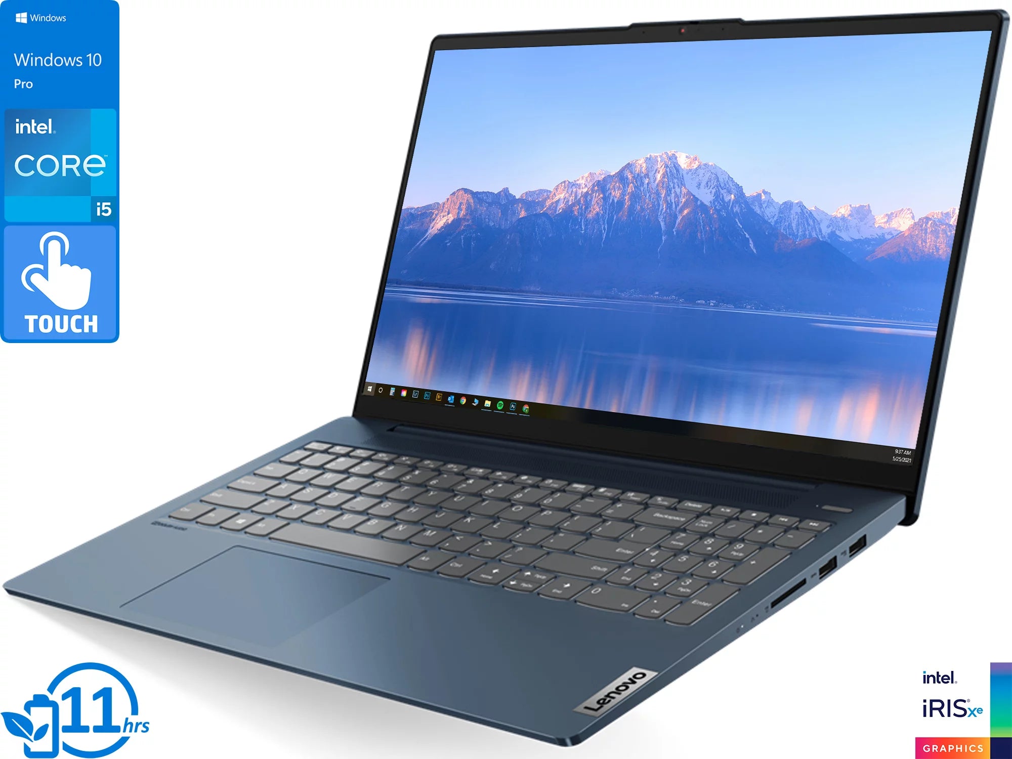 Lenovo IdeaPad 5 Laptop, 15.6 IPS FHD Touch Display, Intel Core i5-1135G7 Upto 4.2GHz, 8GB RAM, 256GB NVMe SSD, HDMI, DisplayPort via USB-C, Card Reader, Wi-Fi, Bluetooth, Windows 10 Pro