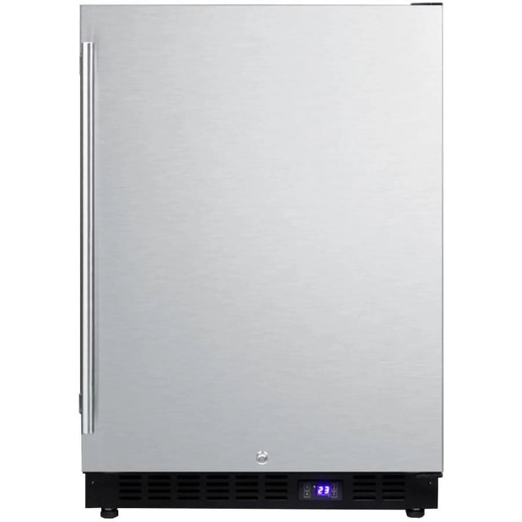 Frost-free outdoor all-freezer in complete stainless steel, with digital thermostat, LED lighting, and lock; built-in or freestanding use