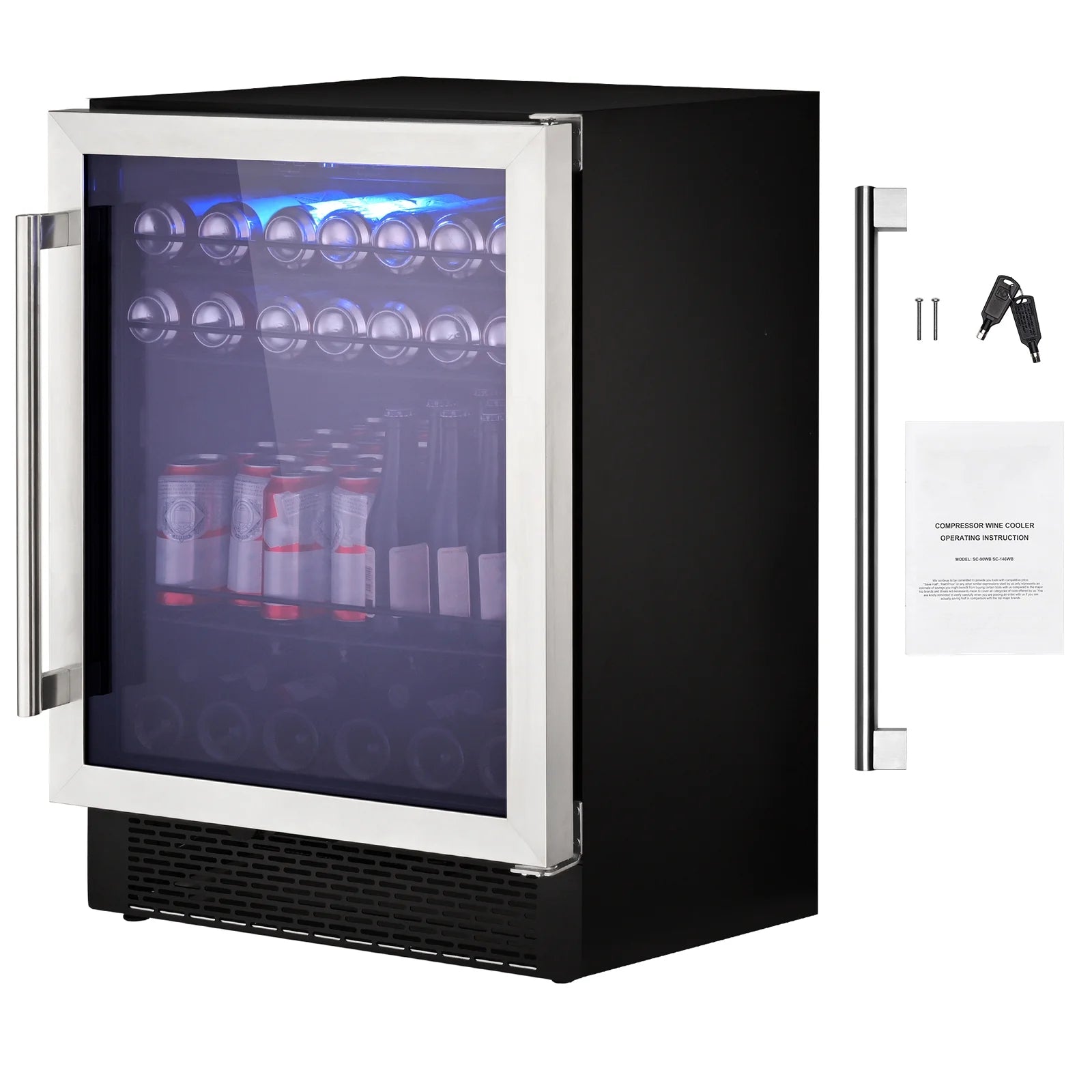 SKYSHALO 154 Bottle Wine Fridge Stainless Steel Wine Cooler with LED Light and Lock