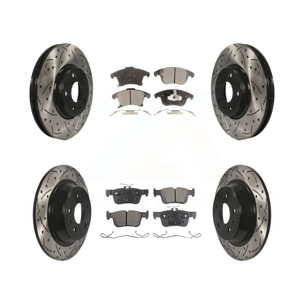 Transit Auto - Front Rear Coated Drilled Slotted Disc Brake Rotors And Semi-Metallic Pads Kit For Ford Fusion Lincoln MKZ KDF-100234