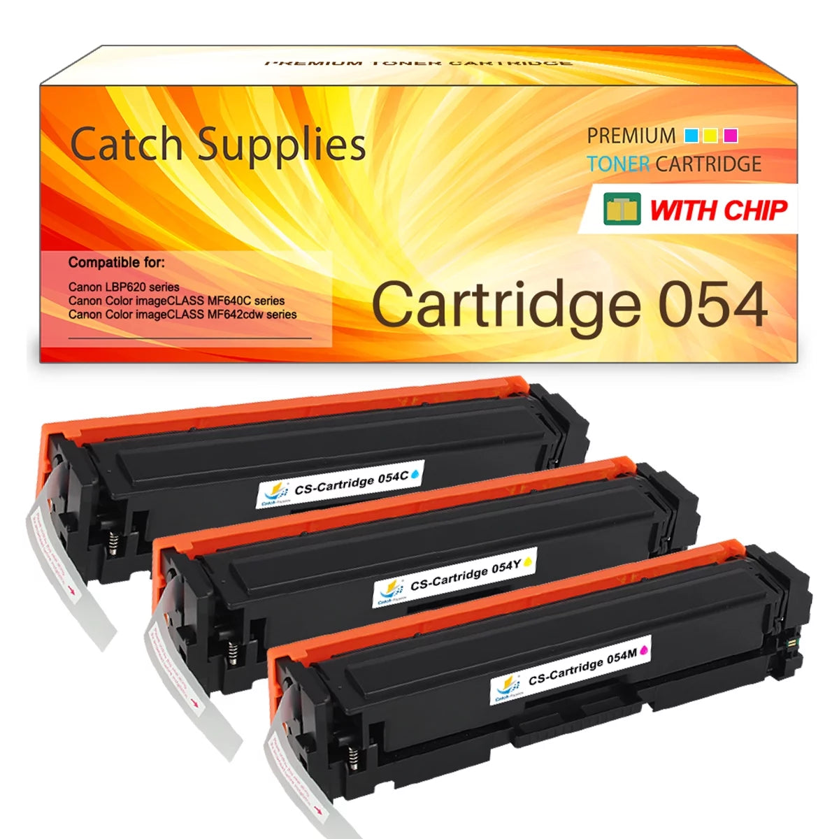 Catch Supplies 3-Pack (With Chip) Compatible Toner for Canon 054 Color Imageclass MF644Cdw MF641Cdw MF642Cdw LBP622Cdw Printer Ink (Cyan, Yellow, Magenta)