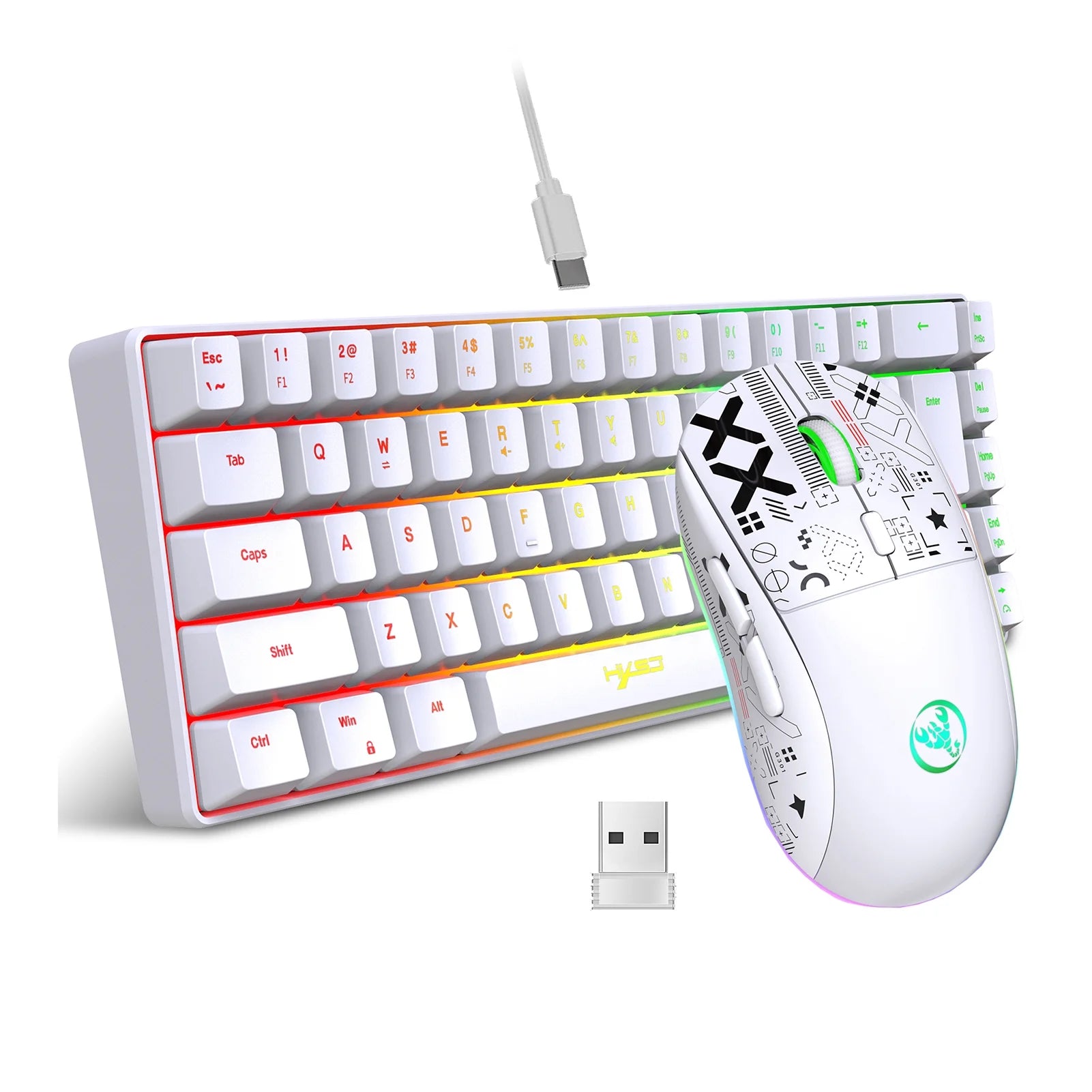HXSJ Gaming Keyboard and Wireless Mouse Combo, K68 RGB Streamer Mini Keyboard, 2.4G Wireless Mechanical RGB Gaming Mouse, 11 Lighting Modes, Game/Office