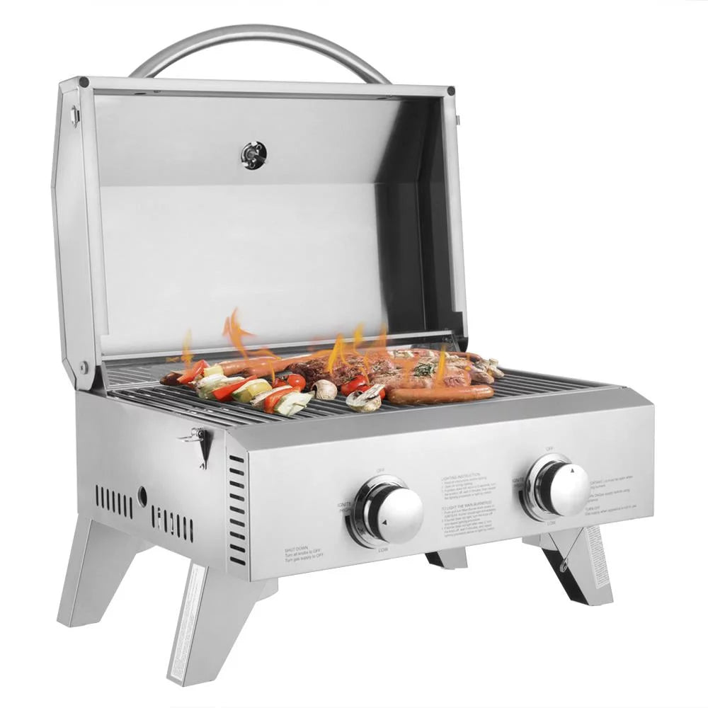 SalonMore Portable Outdoor Stainless Steel Propane BBQ Grill 2-Burner Camp Stove