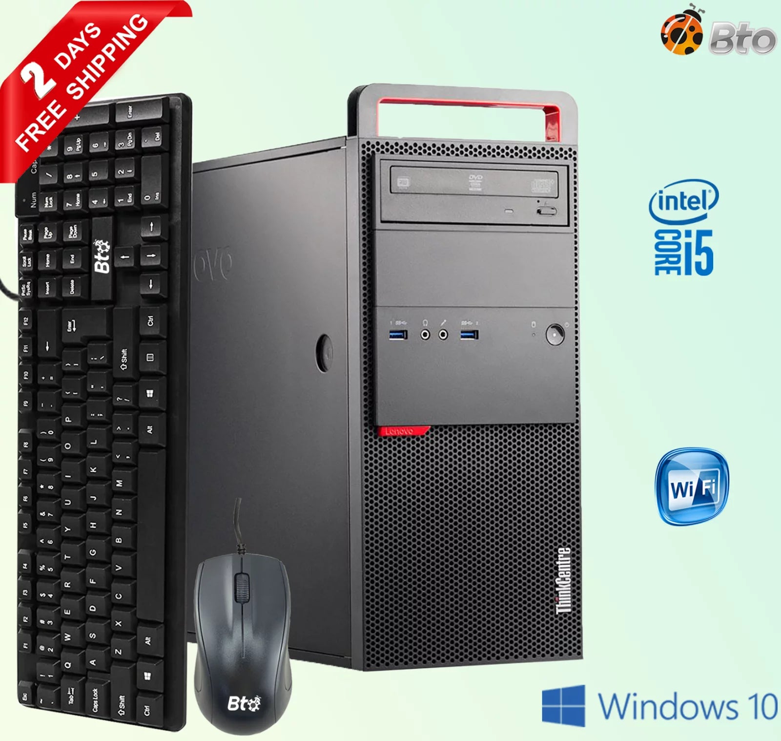 Lenovo ThinkCentre M900 Desktop Tower Computer, Intel Core i5-6400 upto 3.3GHz Processor, 8GB DDR4 Ram, 2TB Hard Drive, Bto Keyboard and Mouse, Wi-Fi, Windows 10 Pro PC (Refurbished)