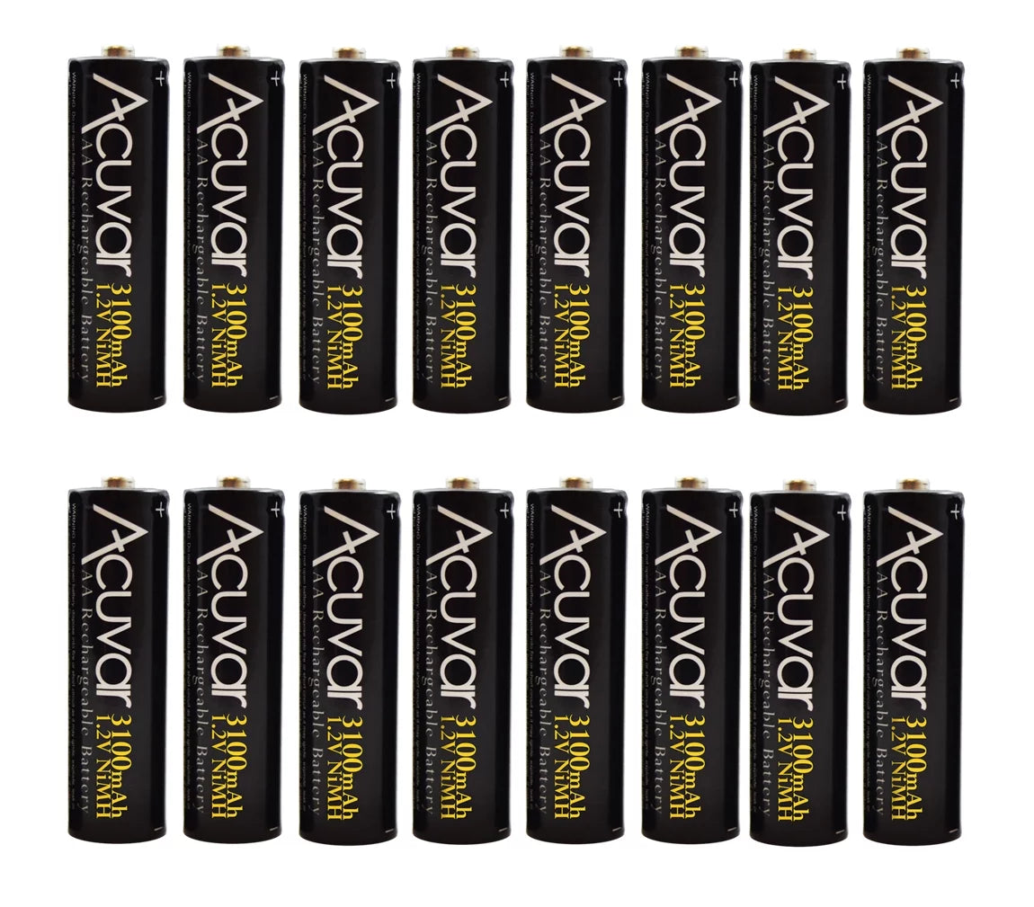 (16) Acuvar High Capacity AA Rechargeable Batteries 3100mAh NiMH, Precharged