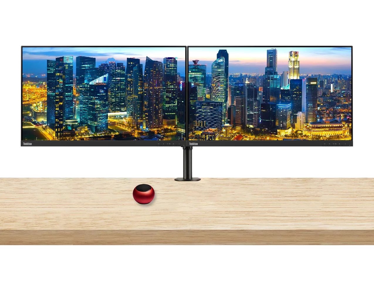Lenovo ThinkVision S24e-20 23.8 Full HD 1920 x 1080 WLED LCD Monitor 2-Pack Bundle with Mini Speaker, 250 Nit, FreeSync, HDMI-VGA, Raven Black, & Adjustable Desk Mount Monitor Stand