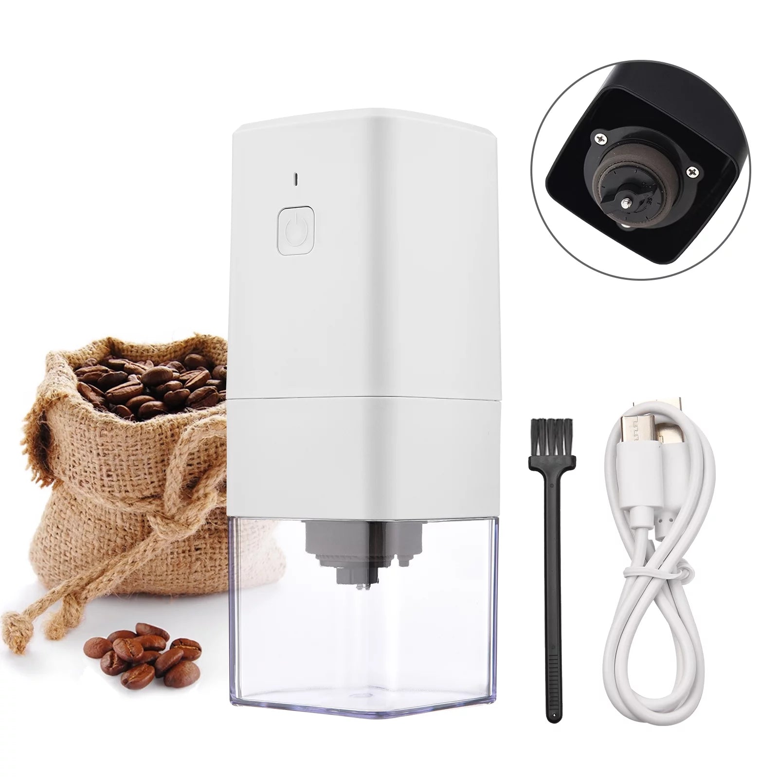 Portable Mini Electric Burr Coffee Grinder With Adjustable Coarse Fine Grinding Removable Chamber For Home Travel Office Coffee Shop