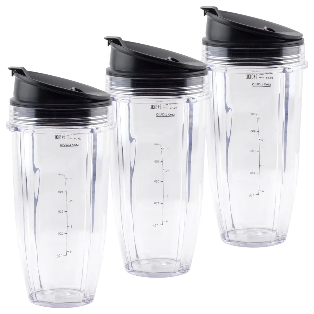 3 Pack 24 oz Cup with Sip & Seal Lid Replacement Parts 483KKU486 408KKU641 Compatible with Nutri Ninja Auto-iQ BL480 BL640 CT680 Blenders