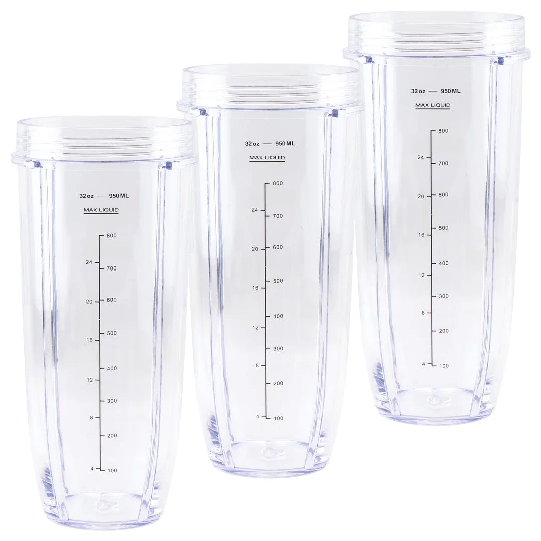 3 Pack 32 oz Cup Replacement Part 407KKU641 Compatible with Nutri Ninja Auto-iQ BL480 BL640 CT680 Blenders