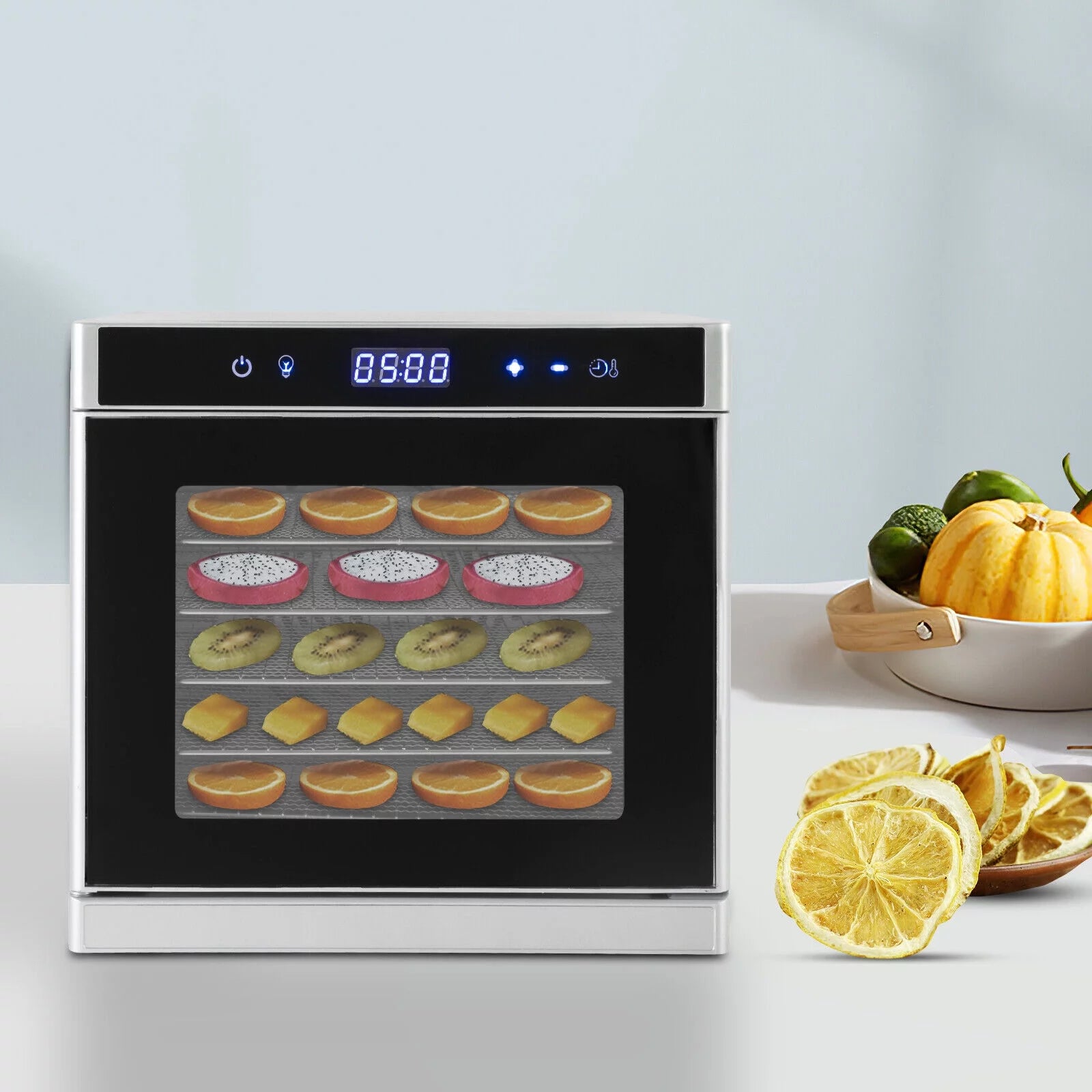 ZhdnBhnos 6/8 Tray Commercial Food Dehydrator Stainless Steel Vegetables Fruit Meat Jerky Dryer Machine 700W