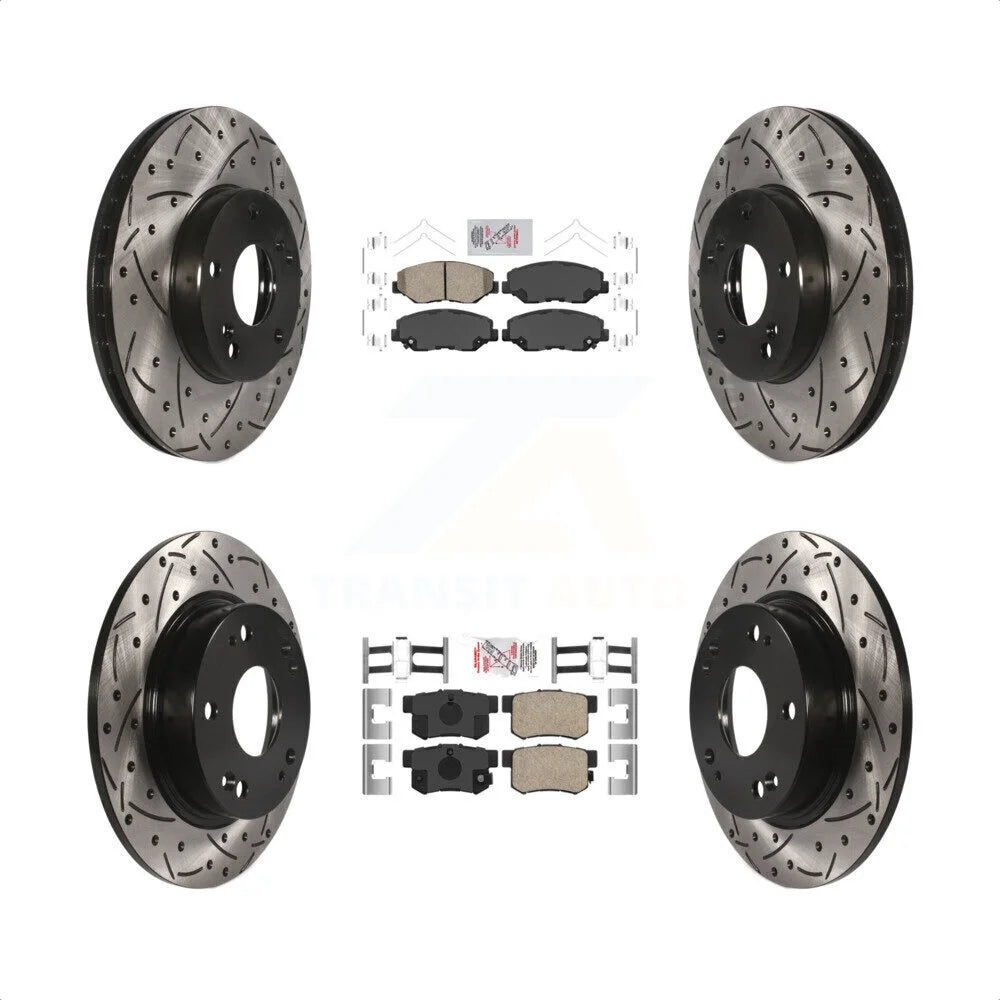 Transit Auto - Front Rear Ceramic Pads And Coated Drilled Slotted Disc Brake Rotors Kit For Honda Civic KDA-100832