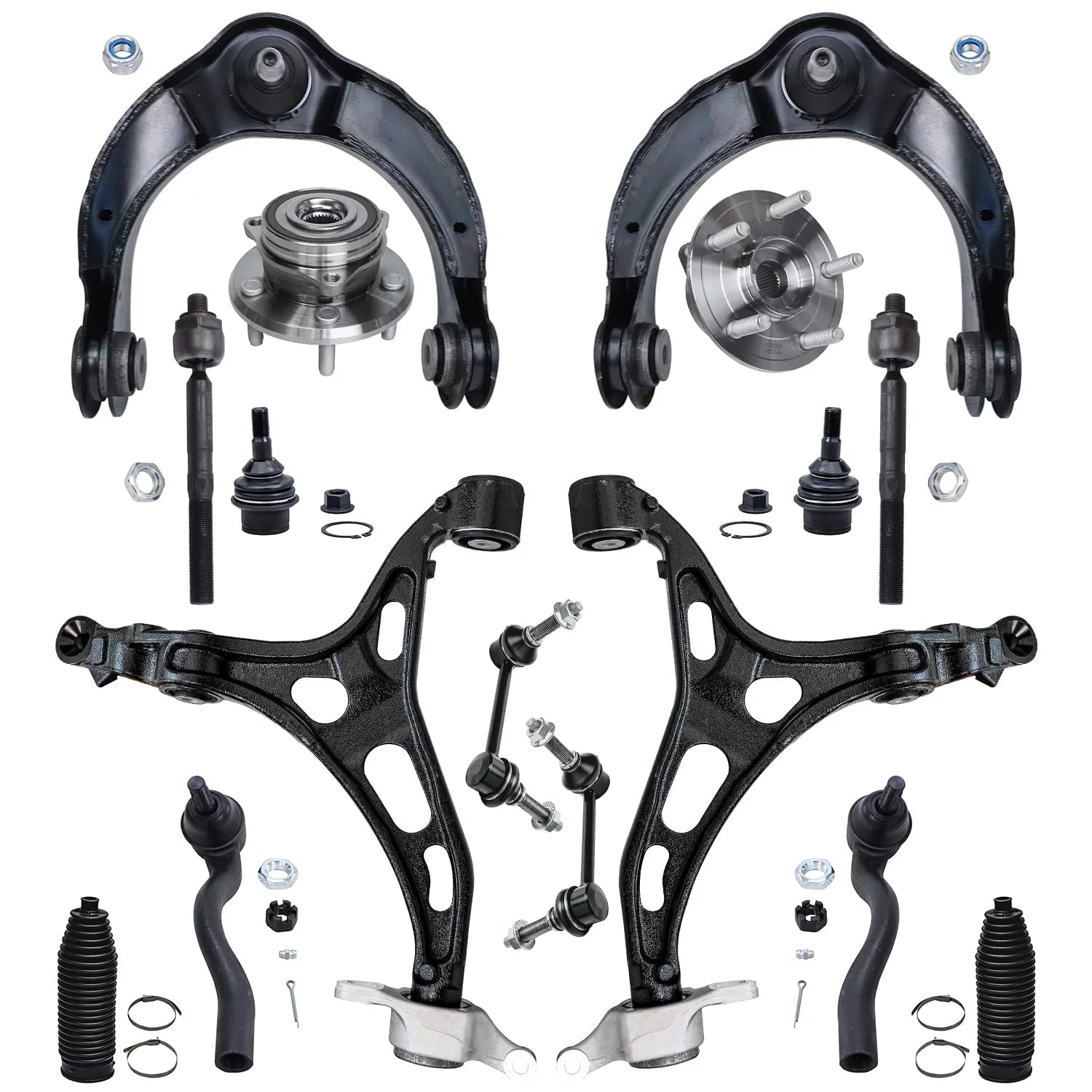 Detroit Axle - Front 16pc Suspension Kit for 2011-2015 Dodge Durango Jeep Grand Cherokee, 2 Wheel Bearing Hubs 4 Control Arms 4 Tie Rods 2 Sway Bars 2 Ball Joints 2011 2012 2013 2014 2015 Replacement