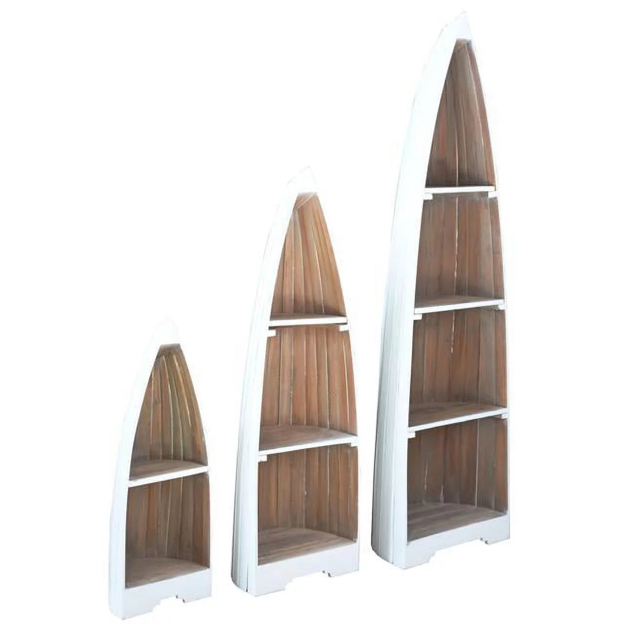 Cottage Solid Wood Boat Shaped Freestanding Shelves, White & Driftwood Brown - 3 Piece