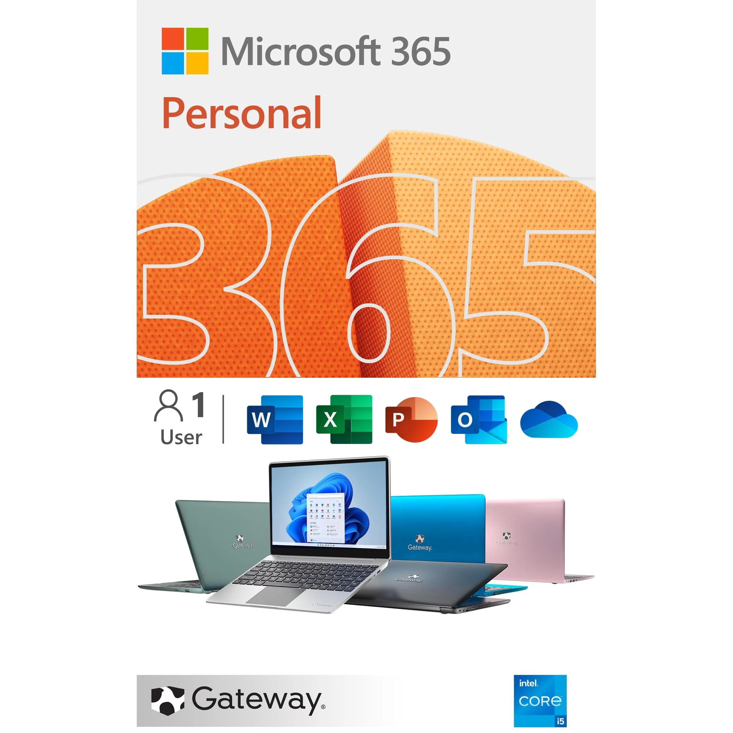 Gateway 14.1 Ultra Slim Notebook, FHD, Intel Quad Core i5-1135G7, Iris Xe Graphics, 512GB SSD, 16GB RAM, Silver with Microsoft 365 Personal 15 month subscription included (Email Delivery)