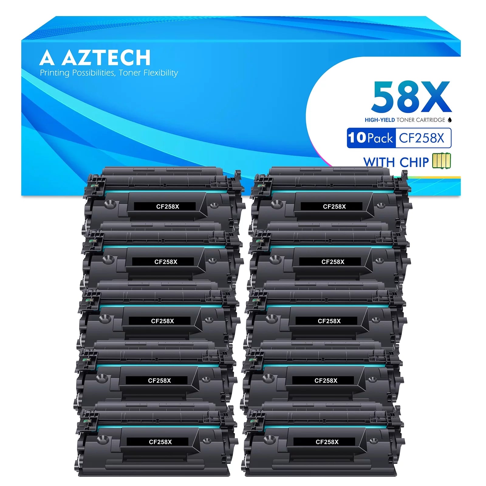 58X CF258X 58A CF258A | 10-Pack (with CHIP) Compatible for HP CF258A 58A CF258X 58X Toner for HP Pro M404n M404dn M404dw MFP M428fdw M428dw (Black)