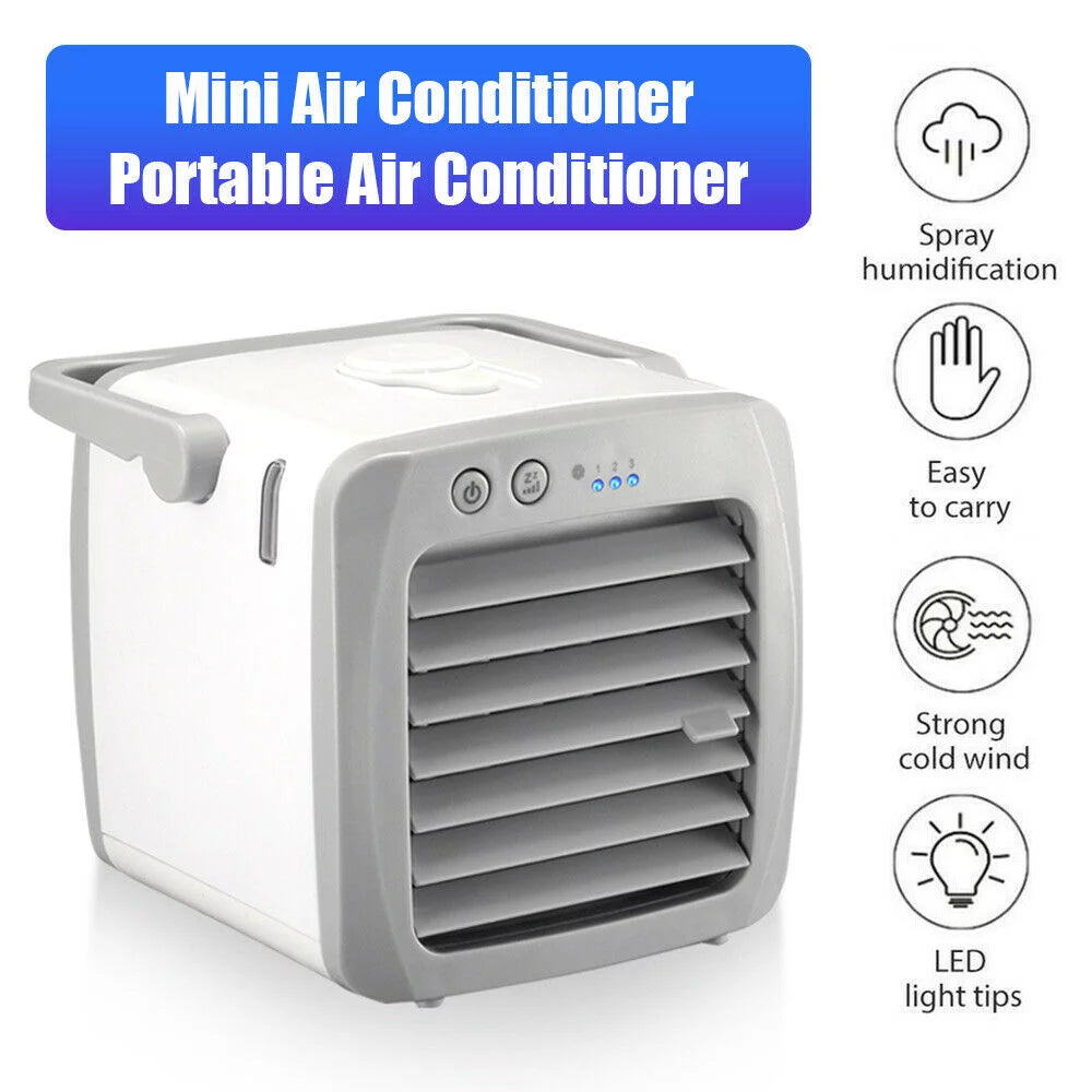 KingFurt USB Cooling Fan & Humidifier, Portable Mini Air Conditioner LED Cooler, White, 3-in-1 Desktop Fan for Home Office